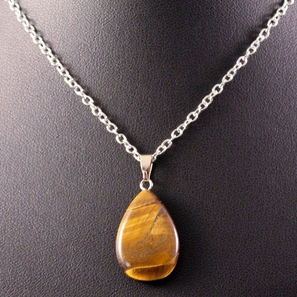 Jewelry - Natural Tigers Eye Teardrop Pendant Necklace